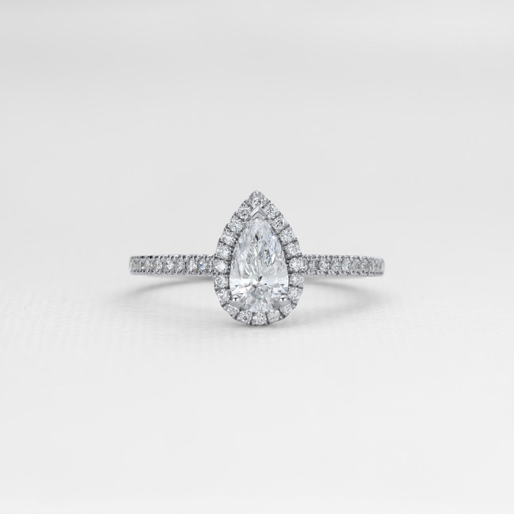 Pear Halo No.10 - 18ct Yellow Gold / Platinum Setting / M / 1.11 Carats PEAR BRILLIANT VVS1 EX EX D Diamond